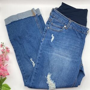 Women’s Maternity Medium Wash Denim Boyfriend Jeans Pants Size L
